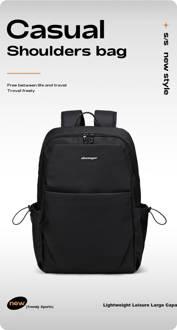 Slazenger Backpack for Men, New Lightweight Travel Bag, High School And College Student Bookbag, Large Capacity Men's Backpack, Black 1