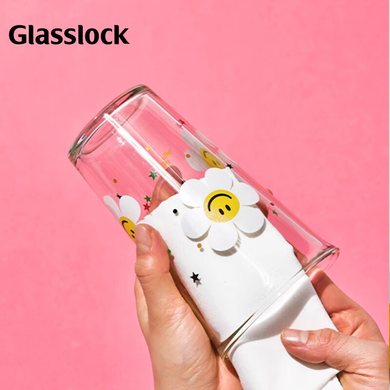 GLASSLOCK & Wigglewiggle Co-Branded Glass Cup, Stylish Large Capacity Juice Mug for Women, Summer 500ml