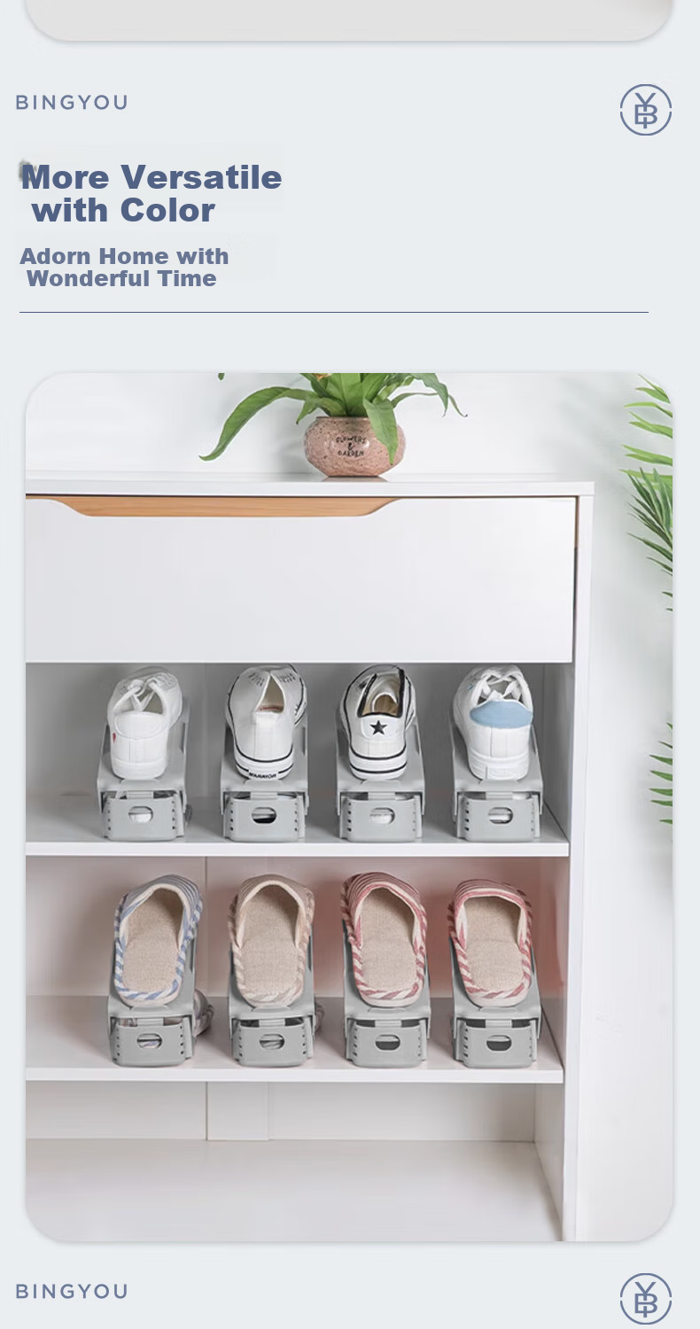 Bingyou Space-Saving Shoe Rack, 10-Pack, Adjustable Shoe Storage Organizer, Shoe Shelf with Dividers, Shoe Cabinet Organizer Rack 10