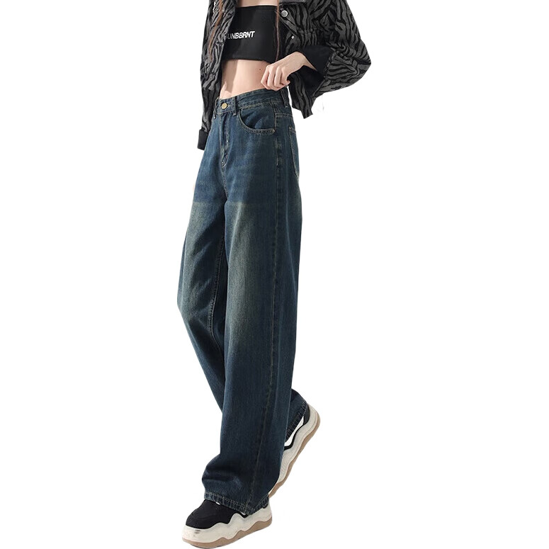 Женские джинсы Jeanswest, винтажный стиль, свободные, прямые, с высокой талией, длиной до пола, ностальгический синий, размер 2XL