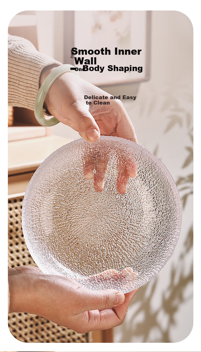 CRISTALGLASS Glacier Glass Salad Bowls Set of 3 - Transparent Round Glass Bowls for Home Use, Vegetable Fruit Plate, Yogurt Dessert Bowls 7