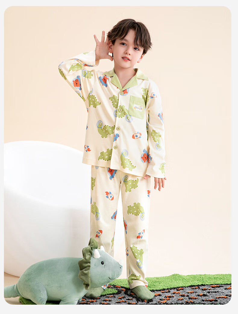 Fenteng Kids' Pajamas Class A 100% Cotton 7A Antibacterial Anti-static 2025 Autumn New Boys' Home Wear Set 1