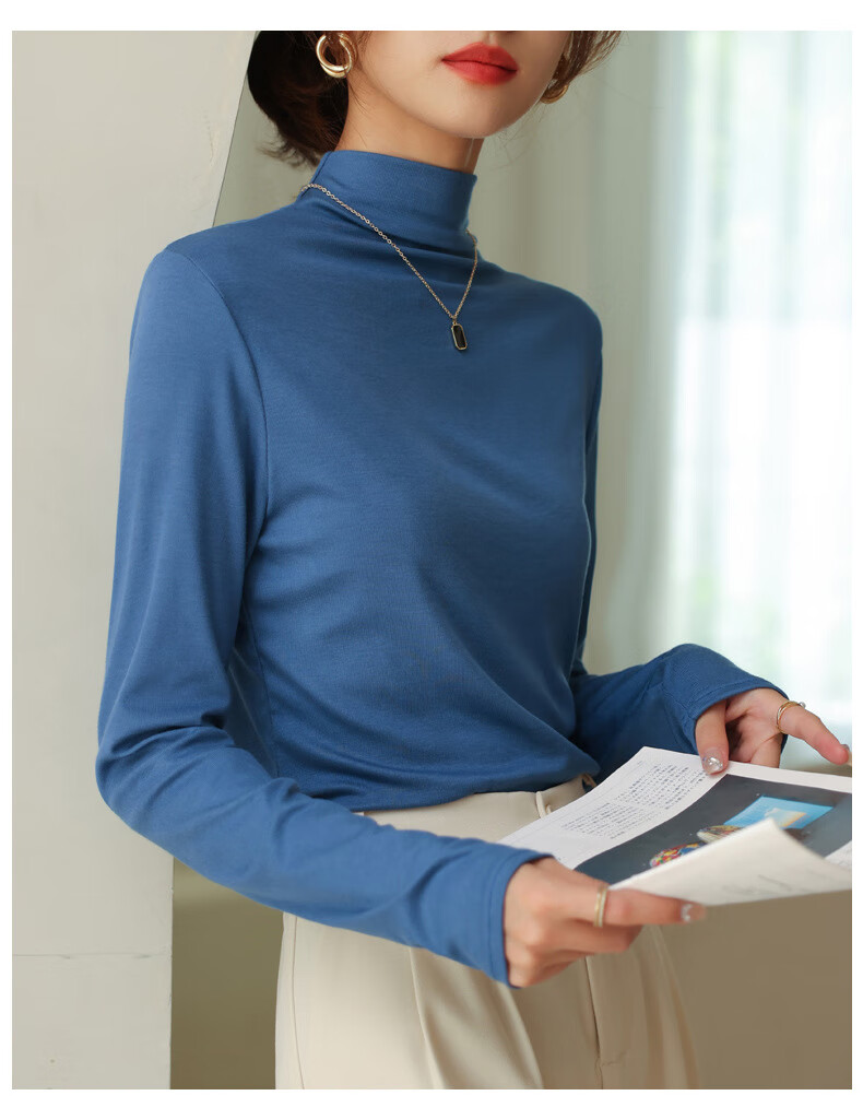 LangSha Modal Base Layer Women's Autumn New Half Turtleneck Top Elastic Slim Fit Long Sleeve T-Shirt 21