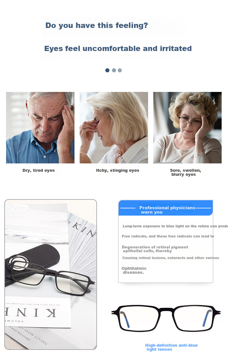 Lianshang Anti-Blue Light Reading Glasses for Men And Women, Foldable Portable High-Definition Phone Glasses for Elderly with Presbyopia, Model 7024N 250 Degrees 4