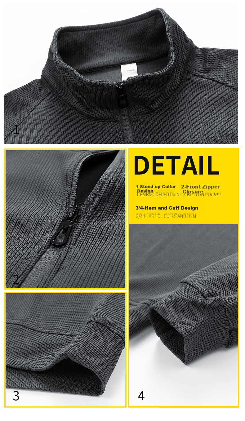 Homlean American-Style High-Quality Hoodie for Men, Autumn Loose-Fit Trendy Pullover Stand-Collar Half-Zip Base Layer HM06 Gray L 7