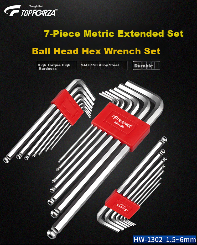 TOPFORZA Hex Key Set with Extended Ball-End Hexagonal Screwdriver, Repair Tools, 7-Piece Set HW-1302 1