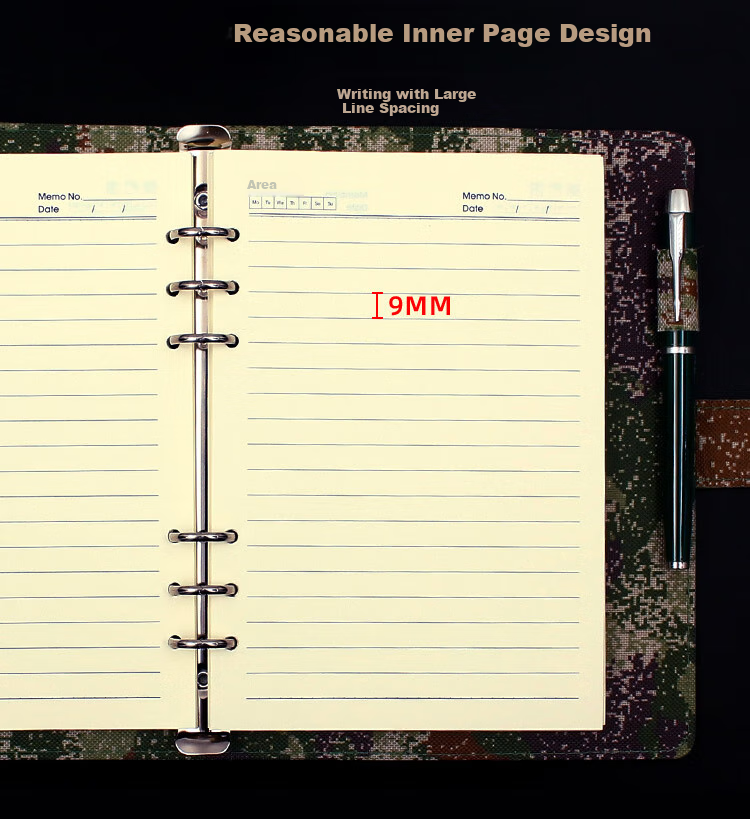 Tangyi A5 Ink-Wash Summer 6-Ring Binder Notebook with Buckle, 100 Sheets 200 Pages Military Training Theory Study Work Journal Meeting Minutes Book Customizable Logo 12