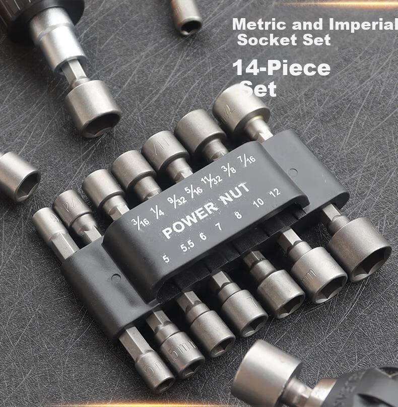 Dedong Socket Set with Hexagonal Screwdriver Bits, Electric Drill Screwdriver Set, Nuts, Extended Sockets, 14-Piece Set 8