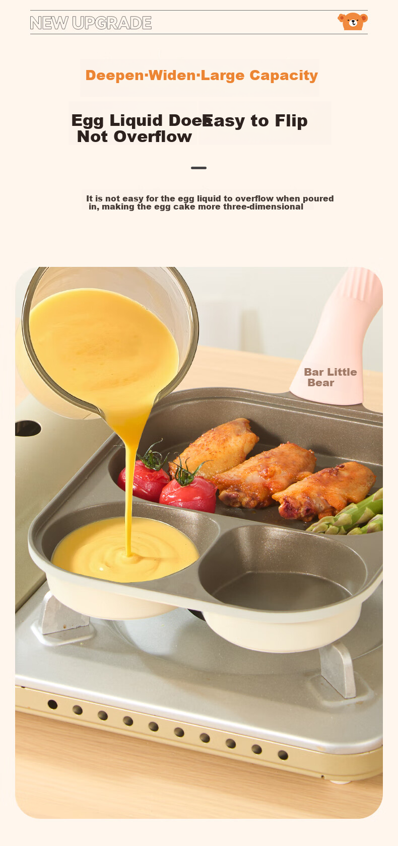 Bear Non-Stick Frying Pan with Three Holes for Breakfast, Titanium-Infused Multifunctional Pan for Scrambled Eggs, Teriyaki Chicken, And Burgers, Compatible with All Stoves, 23cm 6