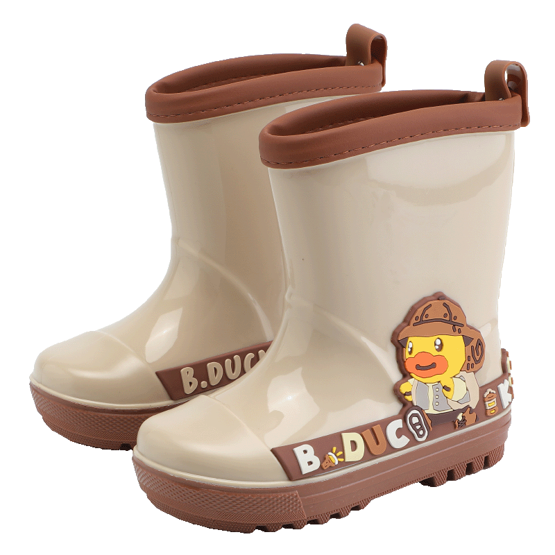 B.Duck Kids Yellow Duck Waterproof Rain Boots Cute Girls Water Shoes Comfortable Boys Water Shoes 5949 Khaki Size 29