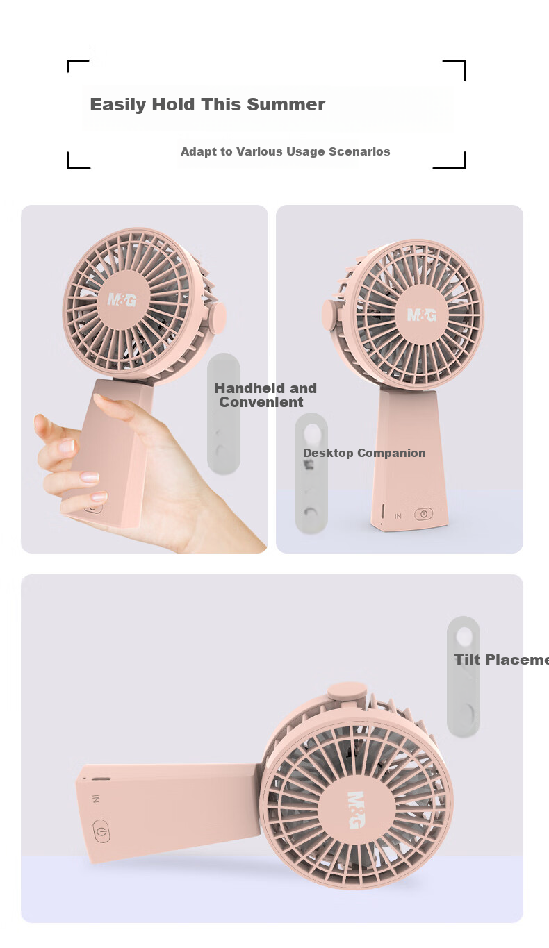 M&G Mini Fan, Desktop Handheld Mini Fan, Portable USB Fan, Summer Quiet Fan for Students And Home Office Use, Pink ARC925EBC1 Free Shipping 12