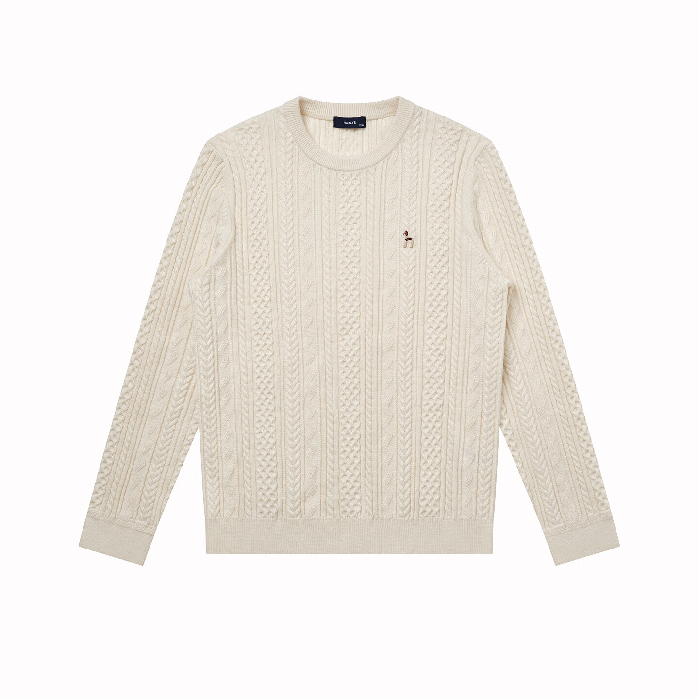 HAZZYS Men's Clothing, Casual Cable Knit Sweater, Round Neck Cotton/wool Blend Knitted Top for Men, ABYZD0CCX30