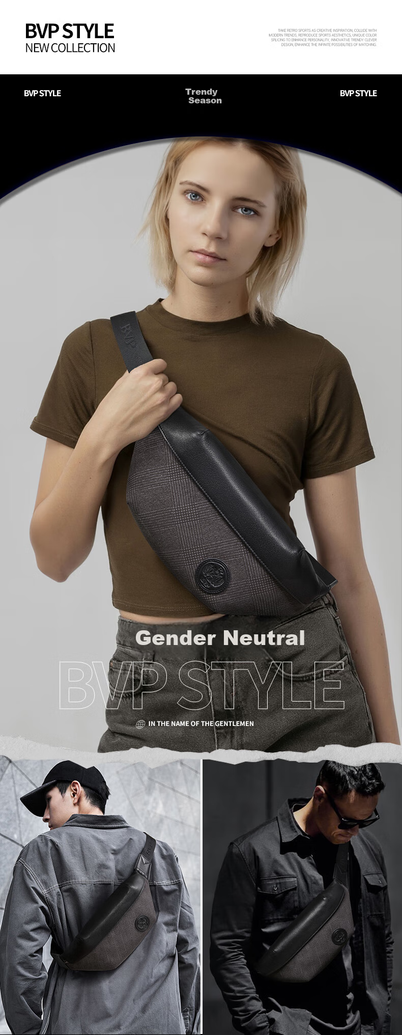 BVP Casual Cowhide Chest Bag, New Fashion Shoulder Bag for Men, Crossbody Bag, Travel Small Backpack, Birthday Gift 5