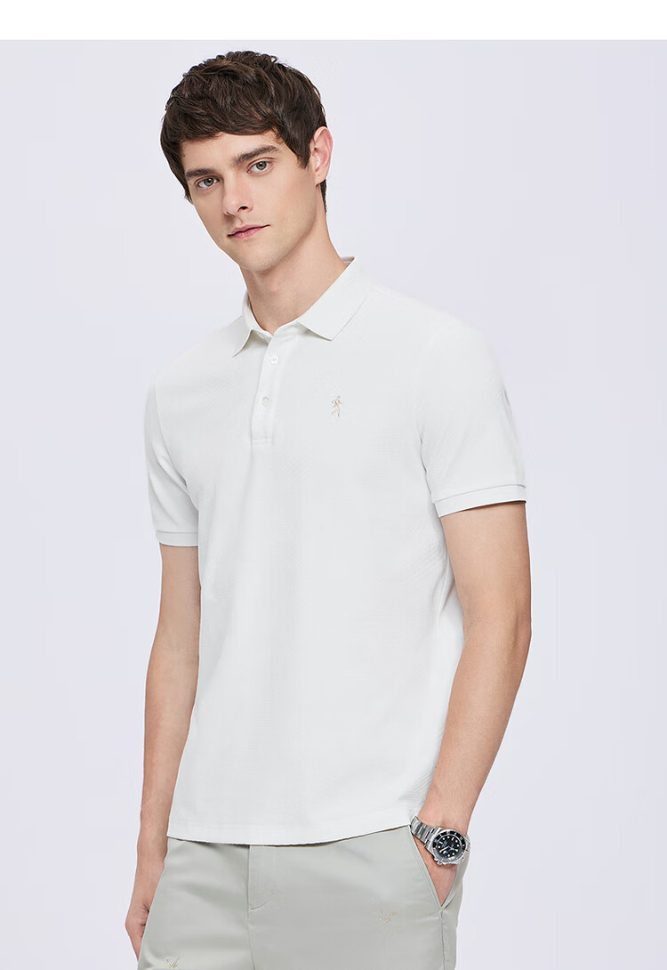 Dance with Wolves [Non-Deforming Collar] Textured Jacquard Summer Breathable Men's Short Sleeve Polo Shirt 803 Off-White L 14