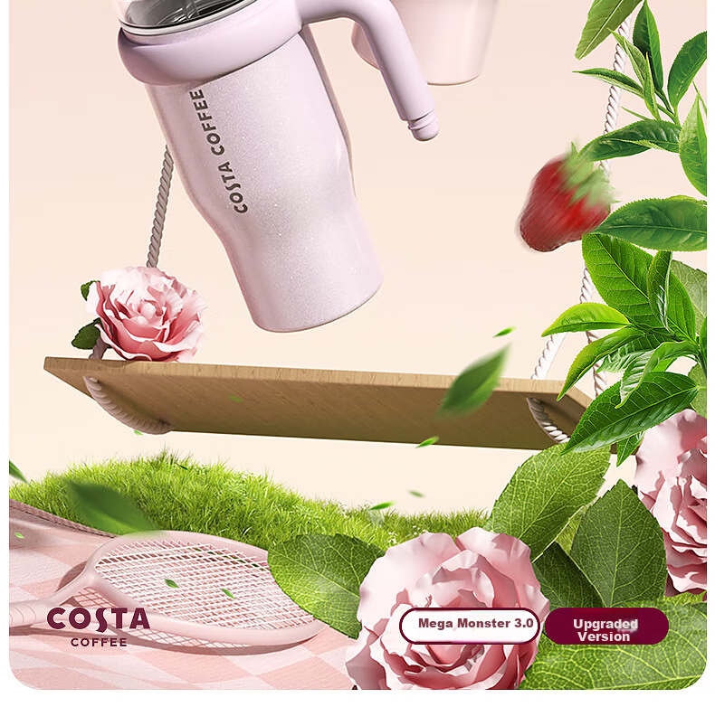 COSTA Giant Large Capacity Insulated Water Bottle Straw Cup Stainless Steel Ice Mug for Men and Women Student New Year Gift 3