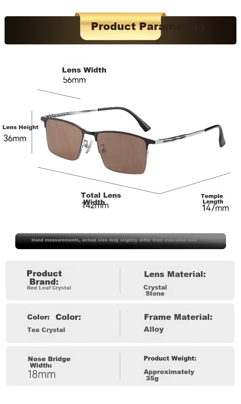 HONGYE Genuine Crystal Sunglasses, High-Definition Brown Stone Sunglasses, Men's Outdoor Driving Sun Protection Glasses, Eye-Care Sunglasses 3