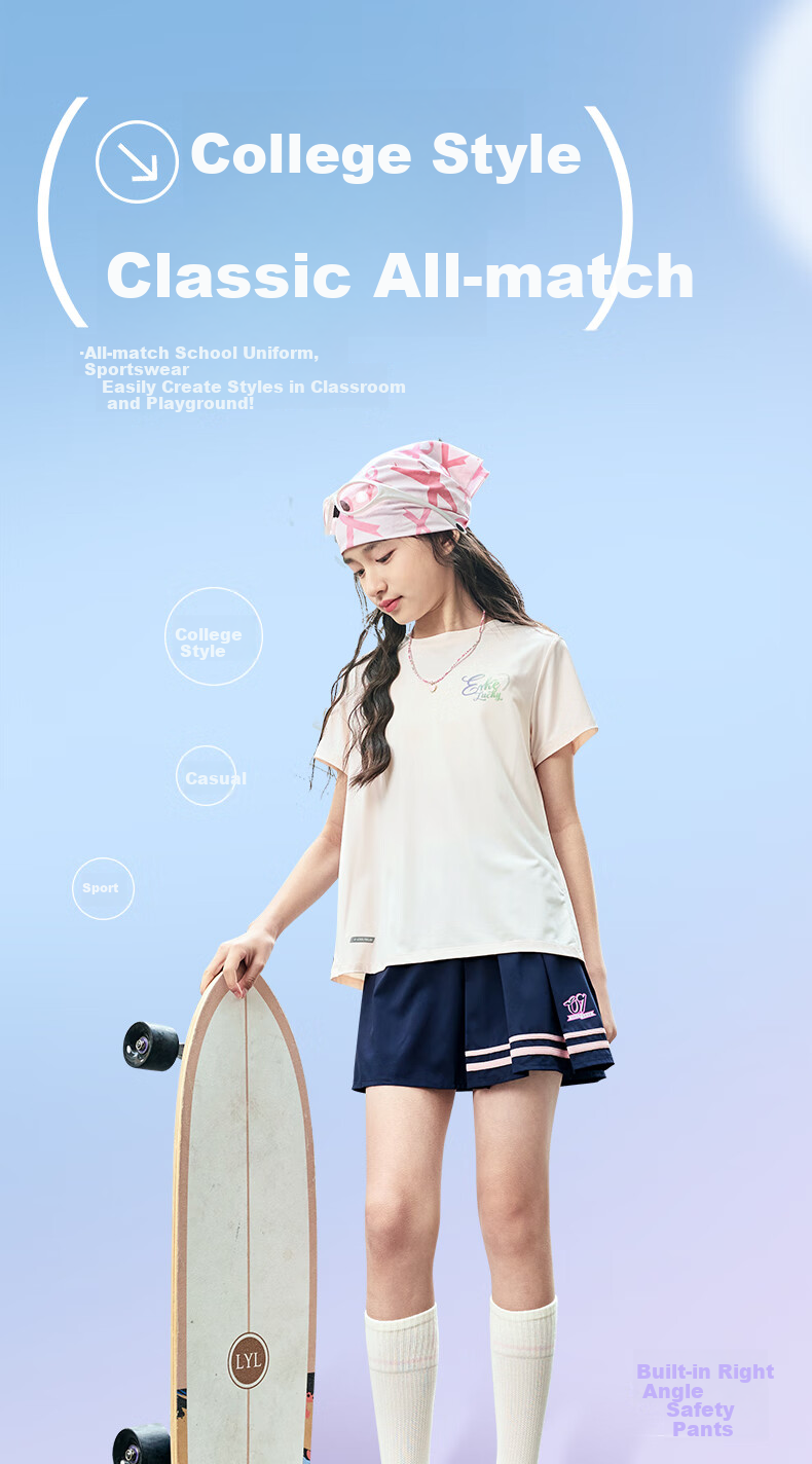 ERKE Girls' Short Skirt, Children's Baseball Skirt, Pleated Skirt for Older And Younger Kids, Pure White, Size 165 6