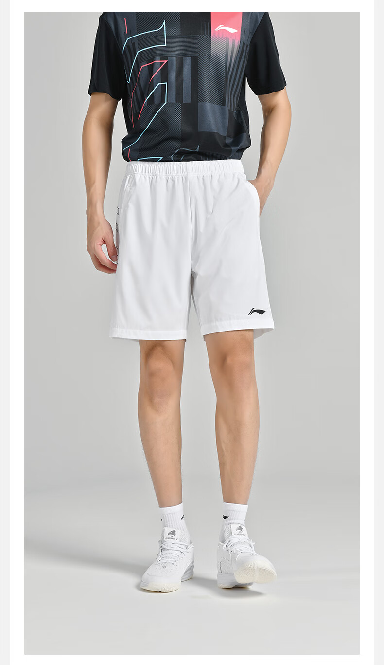 LI-NING Unisex Badminton Sports Shorts Comfortable Running Fitness Casual Training Pants White L 1