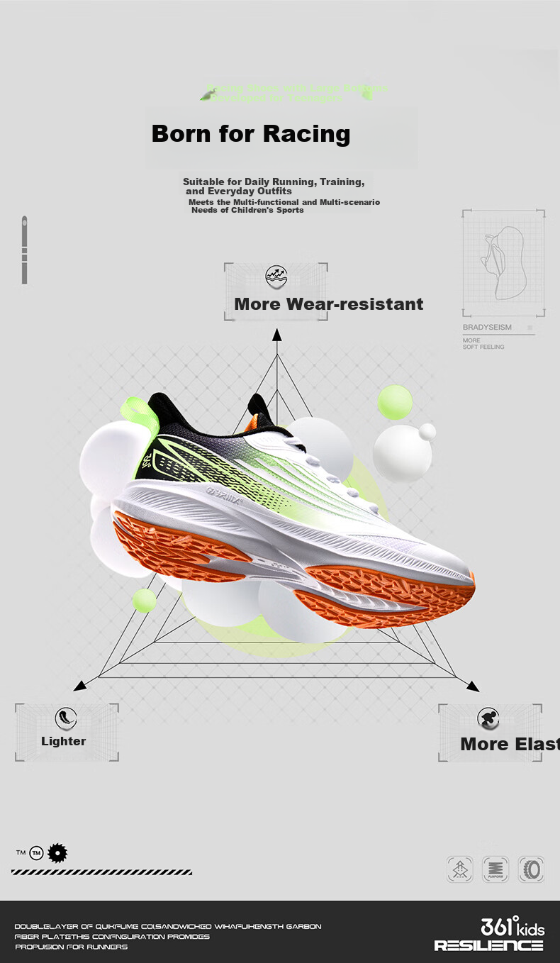 361° Shansu 3.0 Children's Racing Running Shoes, Summer Youth Breathable Quick-Rebound Sports Exam Shoes, White, Size 37 2