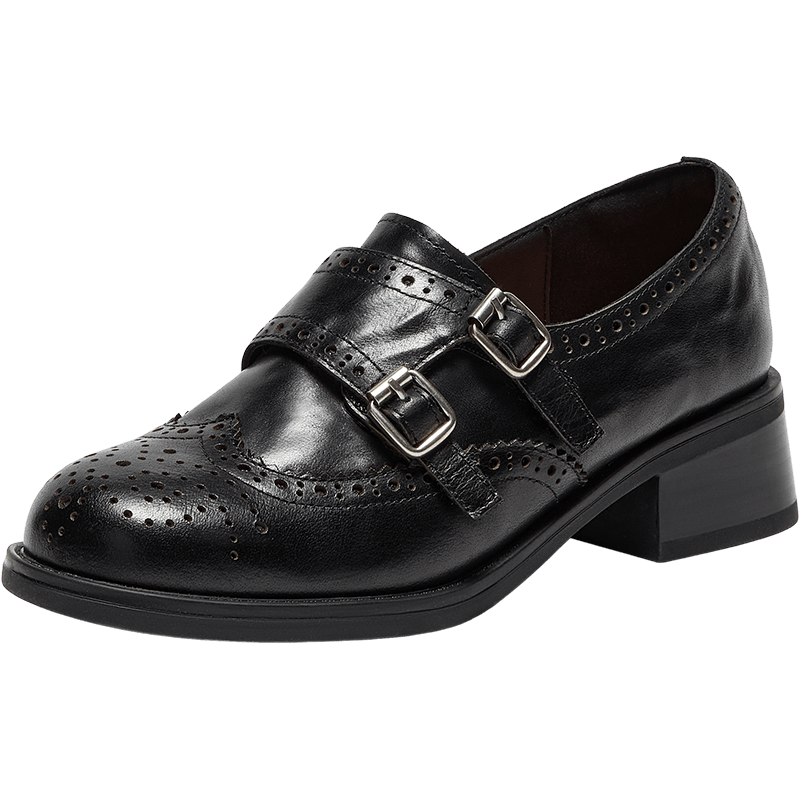 Bata Women's Loafers 2025 Autumn Cowhide Commuter Chunky Heel Pumps 51539CM5 Black Size 35