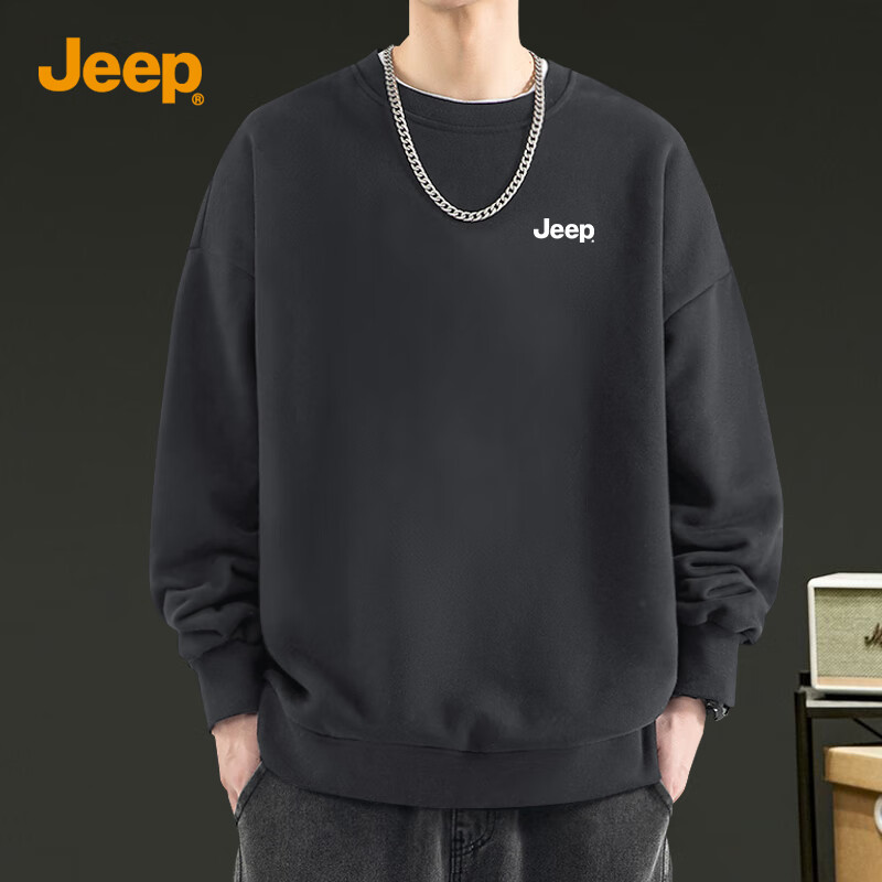 JEEP Men's Autumn Casual Comfortable Crew Neck Sweatshirt Soft Skin-Friendly Breathable Versatile Dark Gray 2XL