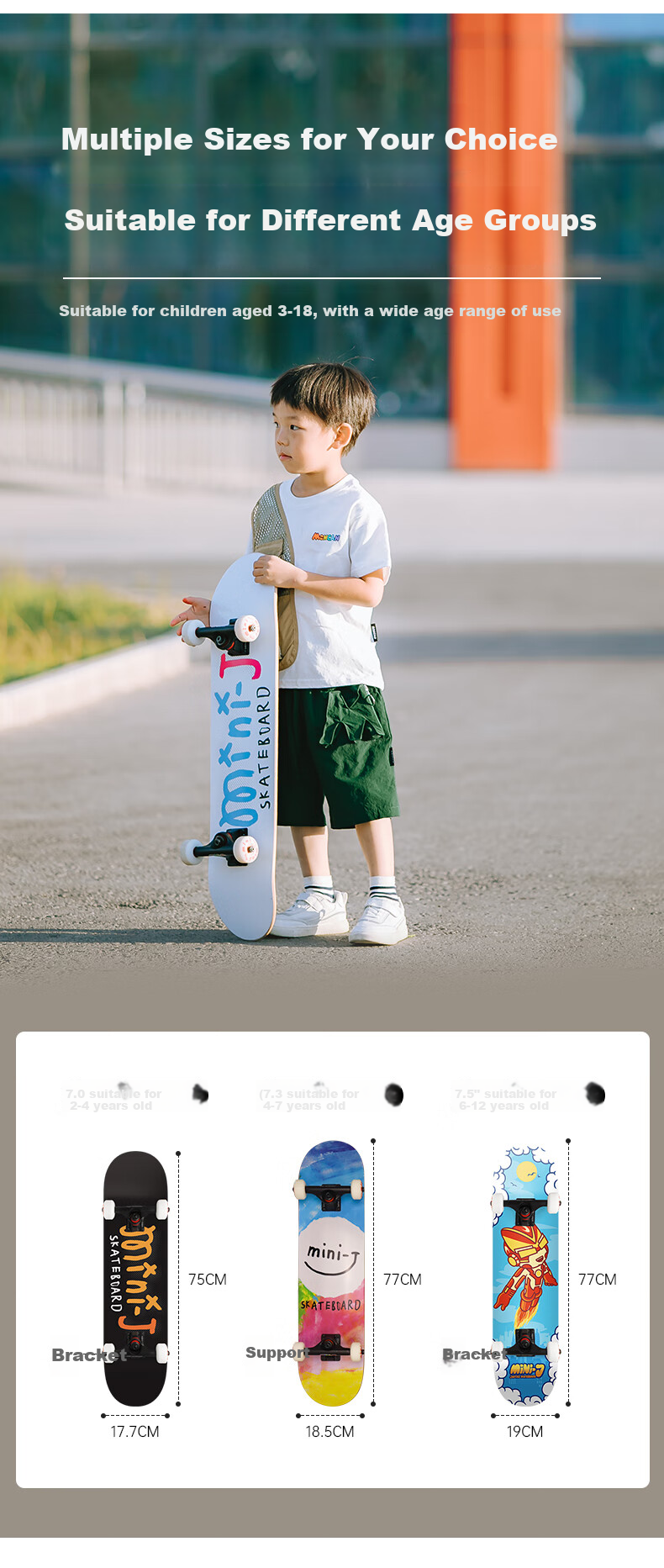 JUSTICE Kids Skateboard Double Kick Professional Youth Boiling Point Mini-J Series Holographic Rainbow 6-12 Years 5