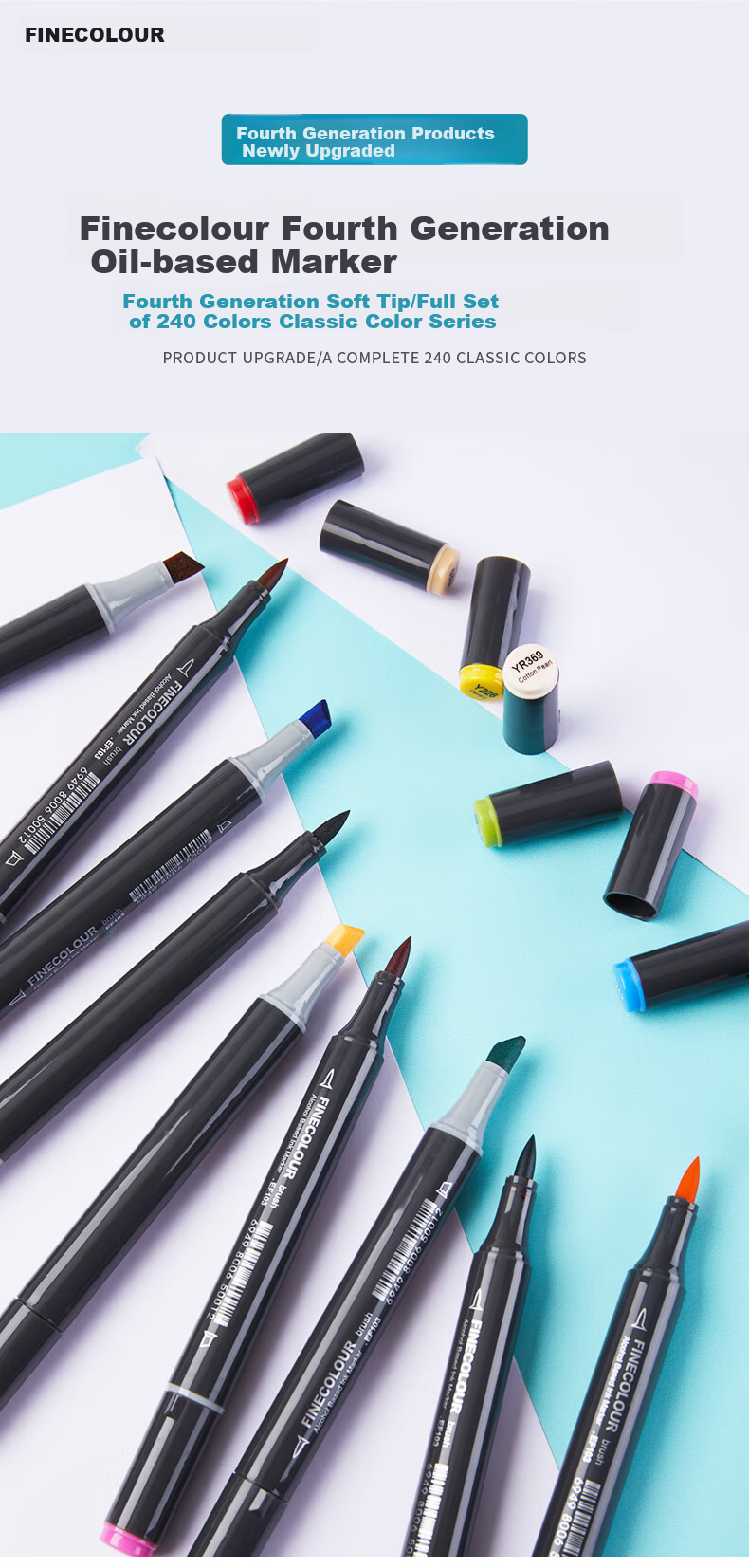 FINECOLOUR Marker Pens with Soft Tips for Anime Standard Hand-Drawn Design, 120 Colors, Exam Preparation, 4th Generation Standard 120 Colors, Sketching, Watercolor Pens 1