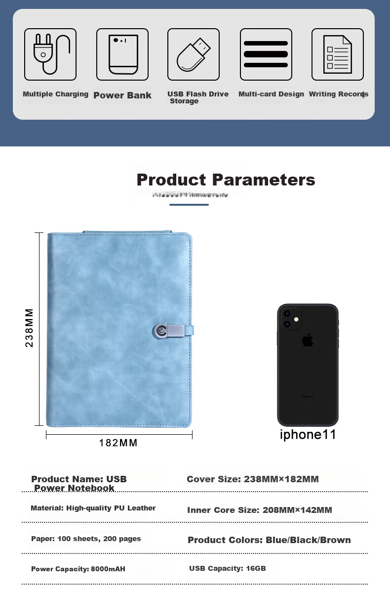 Weimei Loose-Leaf Notebook A5 Multifunctional Power Bank Journal with Customizable Logo, Thickened Planner with Replaceable Pages, High-Quality Business Gift for Teachers' Day Present 2