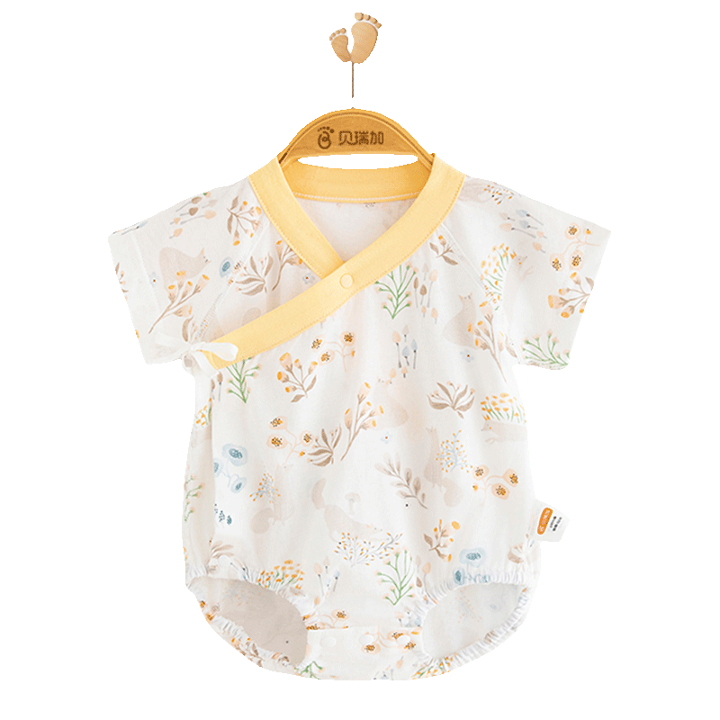 Babyprints Baby Romper, Newborn Short-Sleeve Bodysuit, Pure Cotton Triangle Onesie, Thin Underwear, Breathable, Yellow, Size 59