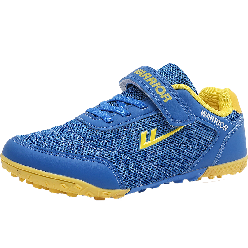Warrior Children's Sports Shoes for Boys, Molded Studs, Youth Competition Training Shoes with Velcro Straps, WZ-B596T, Navy Blue And Yellow, Size 32