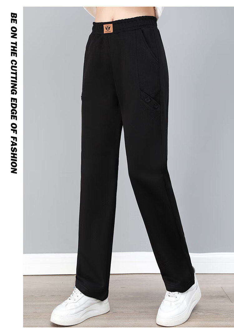 Woodpecker Women's Versatile Straight Loose Slimming Long Pants Spring Autumn New High Waist Sports Casual Pants Black 2XL 18