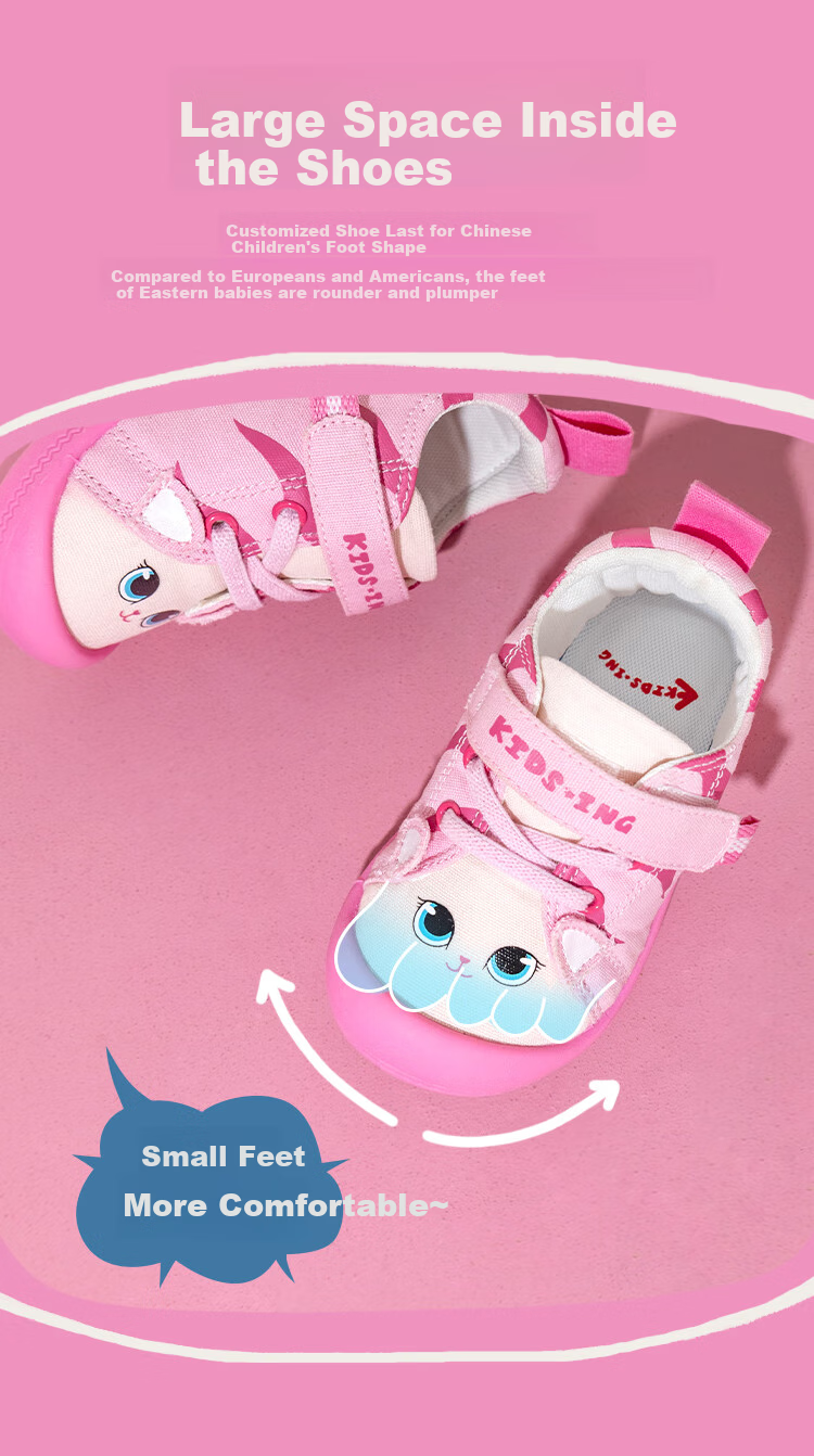 Kids.ing Cadixing Girls' Canvas Shoes, Toddler Baby Shoes, Cat Cartoon Children's Spring And Autumn Kindergarten Sneakers, Pink, Size 29 4