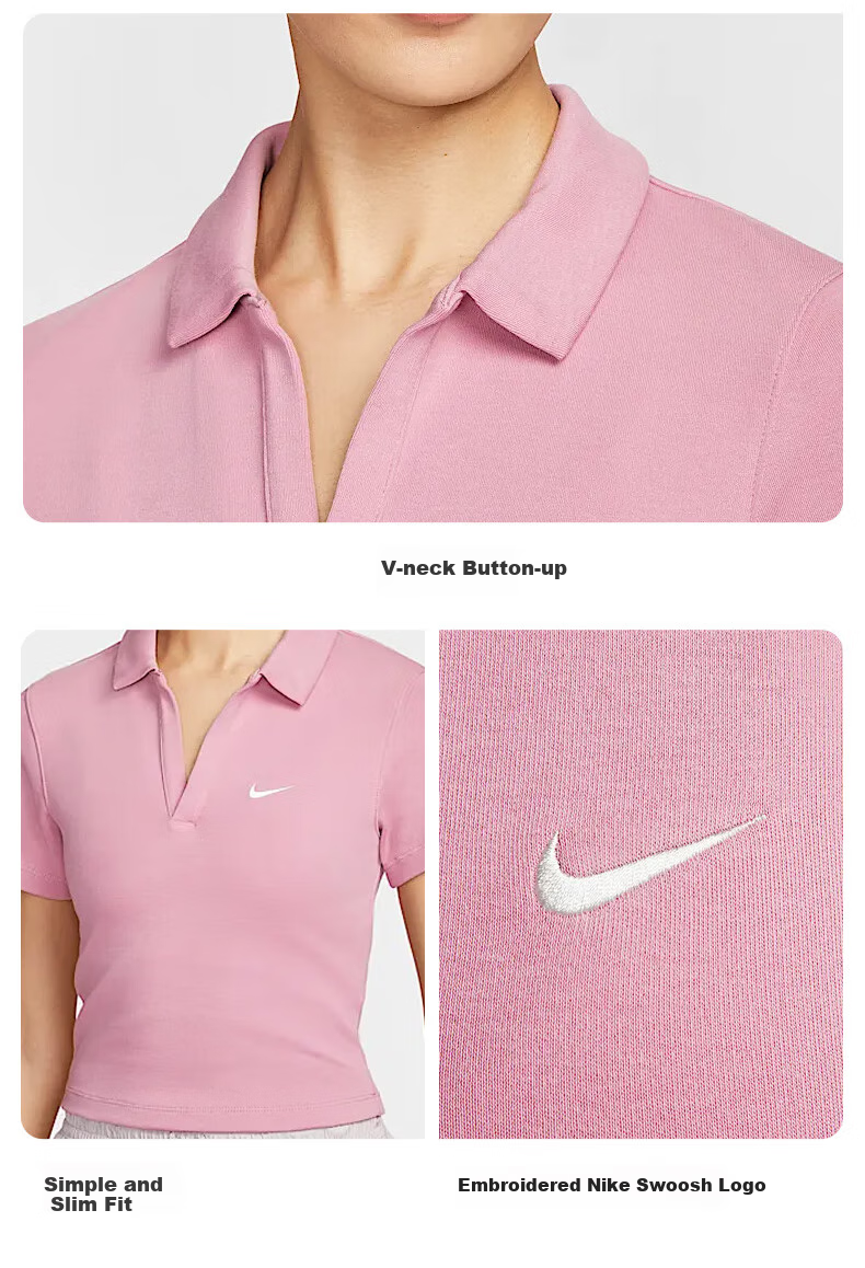 NIKE Women's Short-Sleeve T-Shirt POLO Shirt, Sporty Casual Simple Fashion DV7885-533 Light Purple M 4