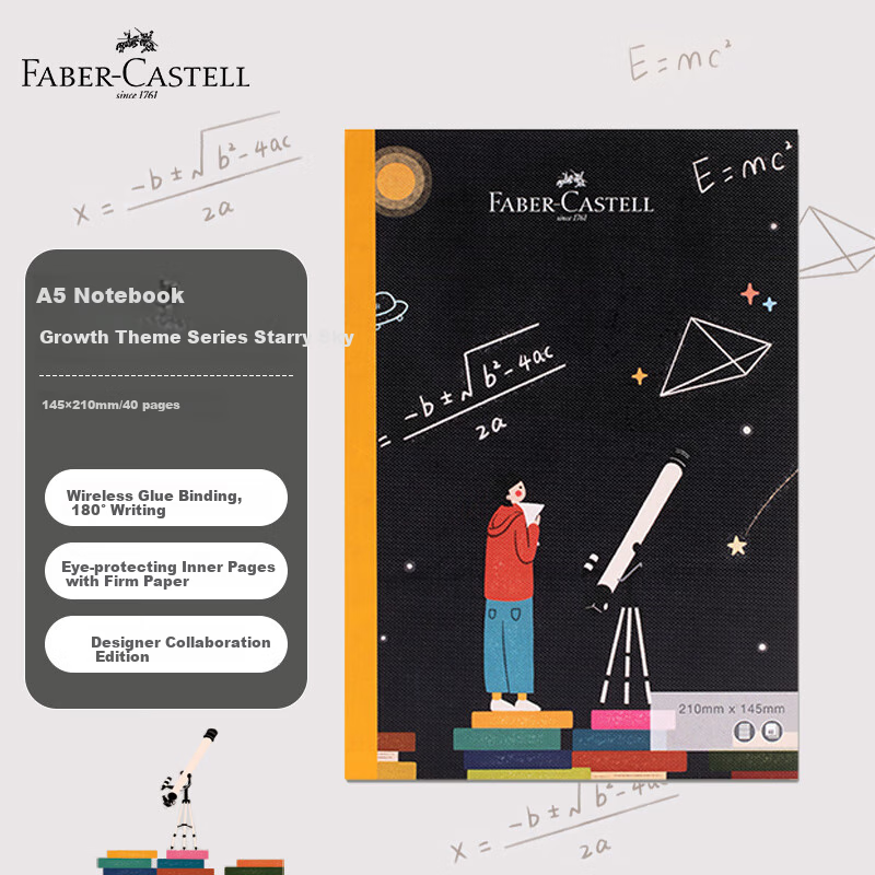 Faber-Castell A5 Notebook, Stationery, Writing Pad, Exercise Book, Pack of 5 in Starry Sky Desig