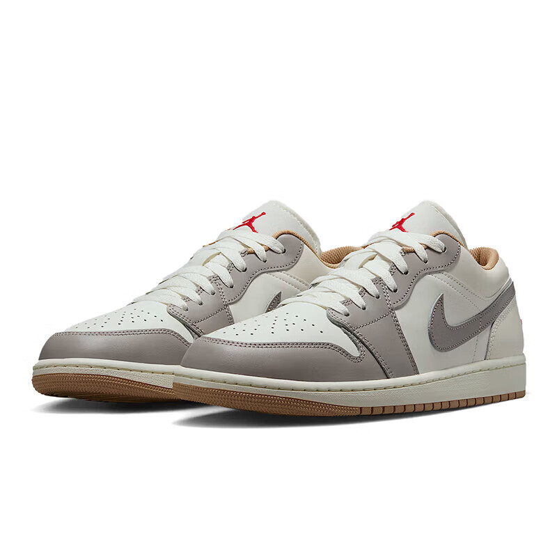 Jordan Men's Casual Shoes, Jordan Ivory Gray Color Scheme, AJ1 Jordan 1 Sneakers, 553558-169, Gray And White, Size 42.5