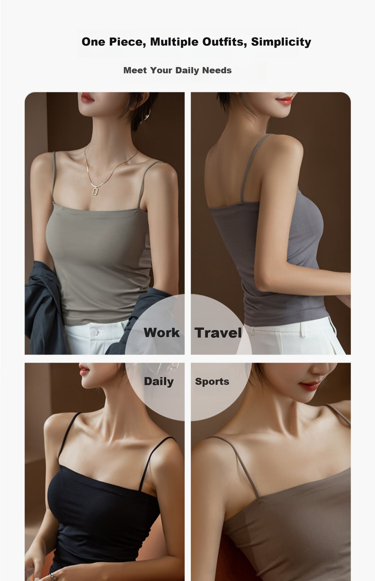 YUZHAOLIN 2-Piece Camisole Tank Top for Women, Strapless Vest for Layering Or Outer Wear, Backless Design with Built-In Bra Pads, Inner Wear for Spring And Summer 6