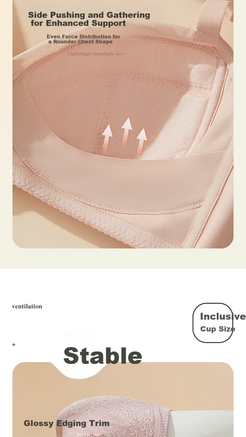 GUJIN Women's Wireless Bra, Minimizing for Large Breasts, Side Support And Gathering, Cotton Fabric, Skin-Friendly, Breathable, Sexy Lace Brassiere 4