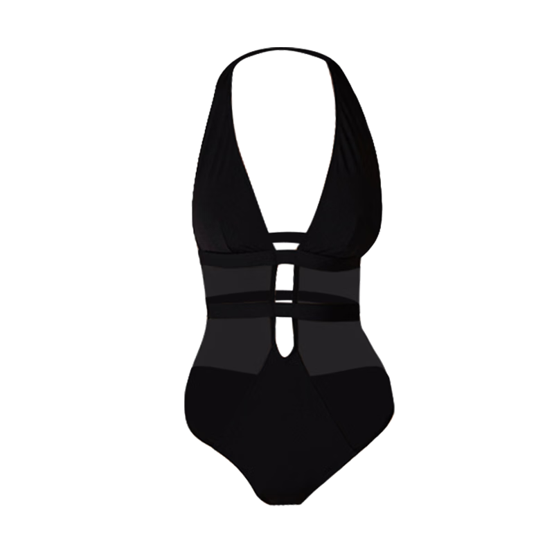 Atlanticbeach 2025AB Self-Operated Vacation V-Bust Cut-Out Tulle One-Piece Retro Sexy Swimsuit for Women, High-End Backless Swimwear