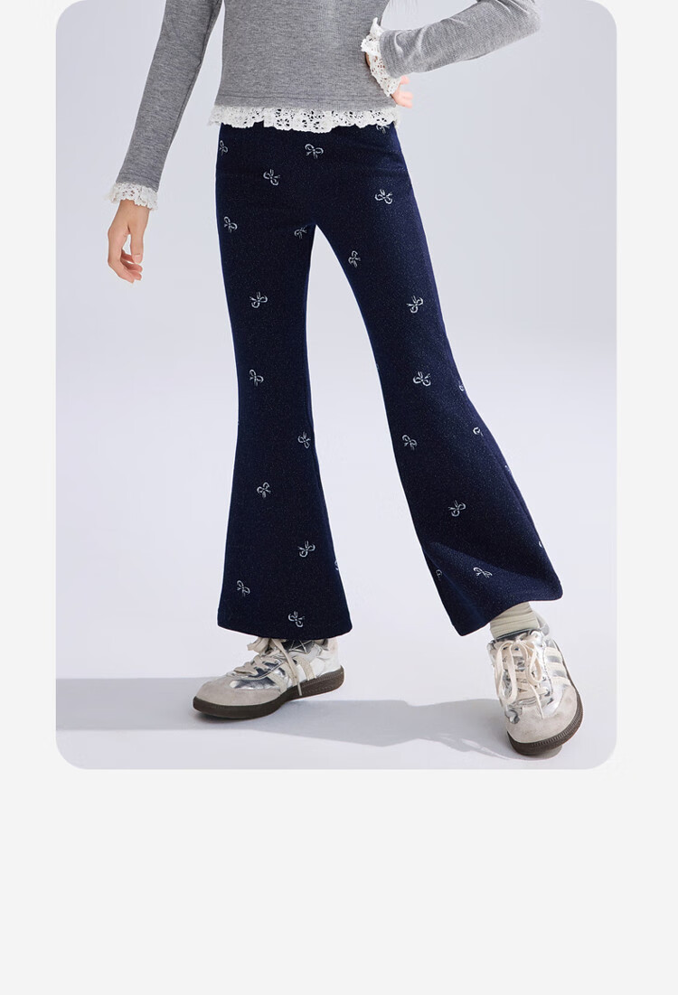 ASK JUNIOR Kids Pants 2026 Autumn Jacquard Denim Jeans Girls Casual Long Pants Flared Dark Blue 140 18