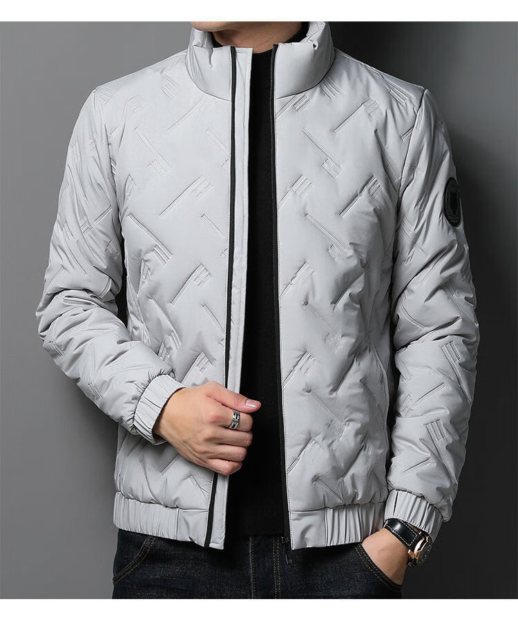 ROMON Men's Cotton Jacket Autumn Winter Business Casual Comfortable Stand Collar Cotton Coat Warm Outerwear 32207 Blue 4XL 19