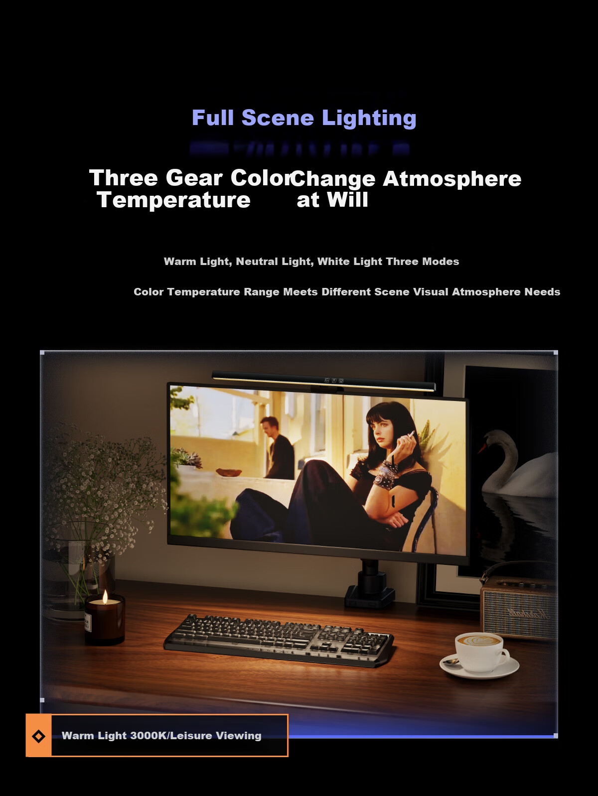 HUMANEX Screen Hanging Lamp CX9-B, Computer Monitor Lamp, Display Reading Light, No Video Flash, Stepless Dimming, Memory Function, Three Color Temperatures 5