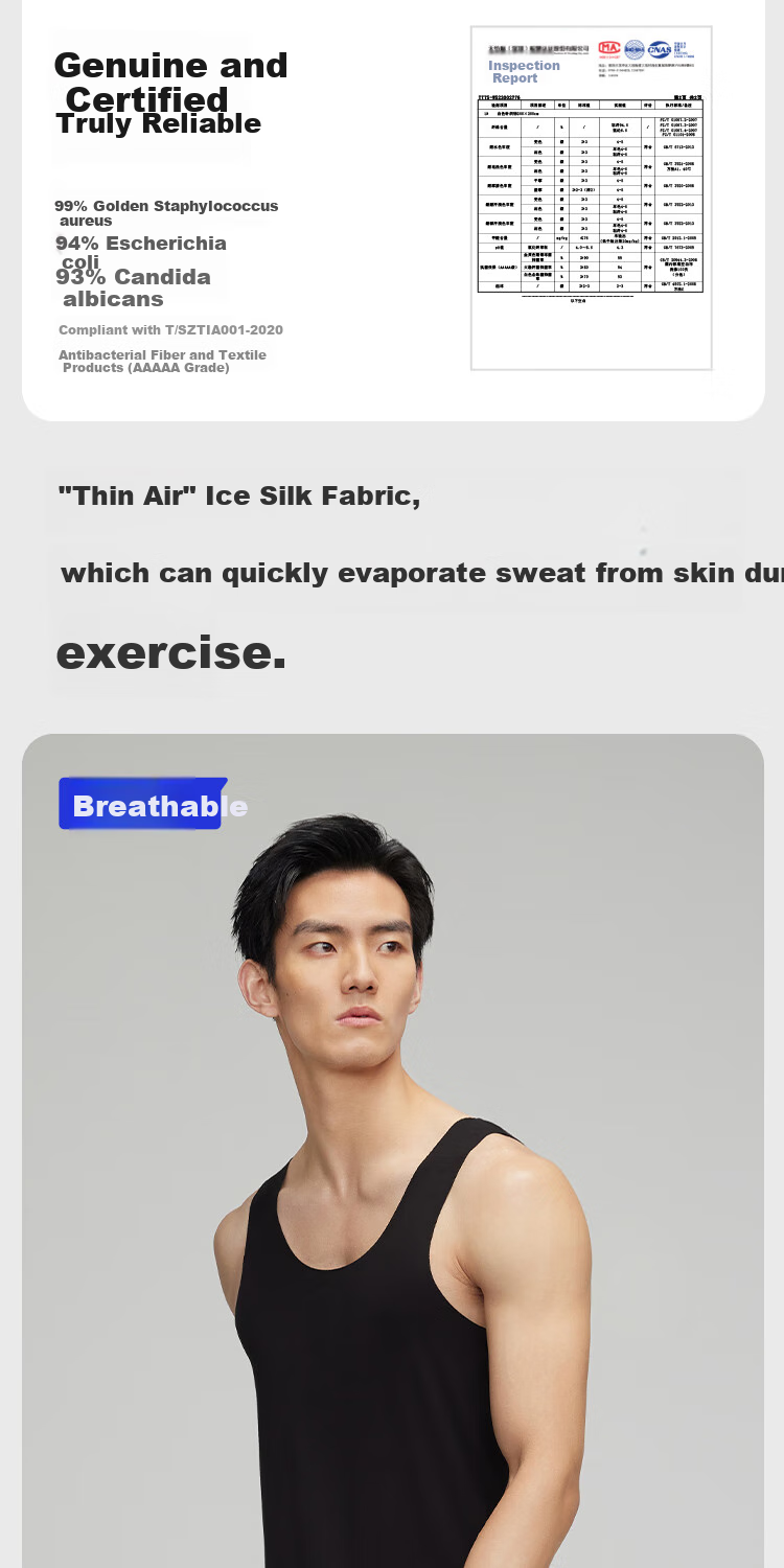 HLA [Randy Heart] Men's Sleeveless Vest, Ice Silk Seamless Antibacterial Cool-Feeling Basic Undershirt, Thin Tank Top, 2 Pieces 4