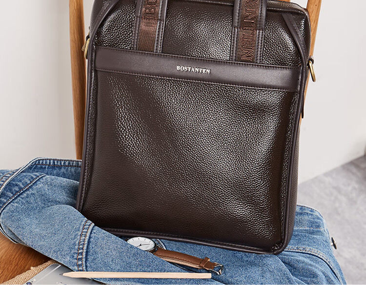 BOSTANTEN Men's Shoulder Crossbody Bag, Trendy Student Backpack, Large Capacity Multifunctional Handbag, Top-Grain Leather Briefcase 6