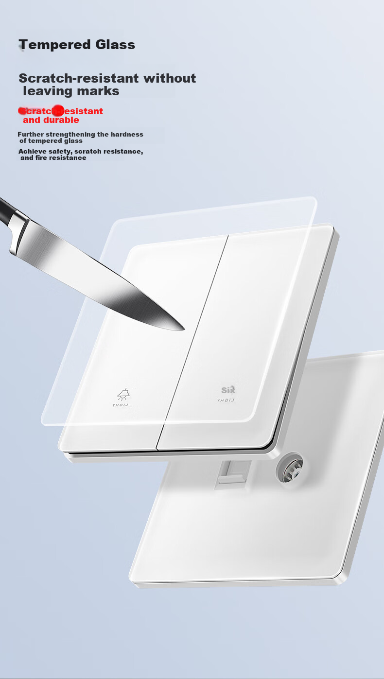 International Electrical White Matte Skin-Feel Tempered Glass Switch Socket Panel, 86-Type Household Wall-Mounted Single Switch with Five Holes, Five-Hole Socket 4