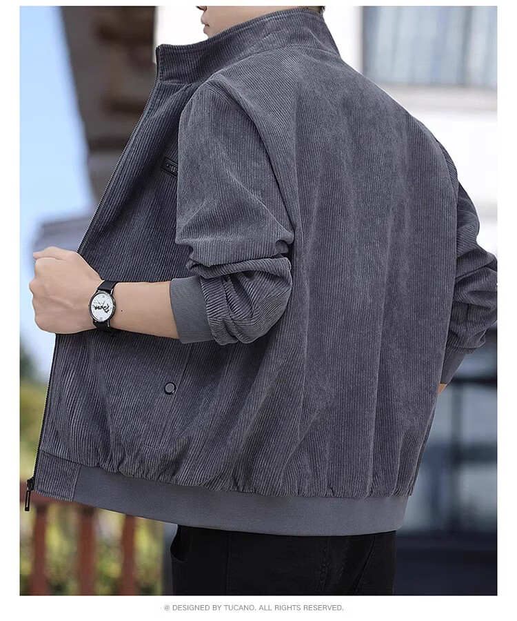 TUCANO Men's Jacket, Business Casual Corduroy, Windproof And Wear-Resistant, Solid Color Lapel Top Coat, Men's Clothing, Dark Gray, 5XL 7