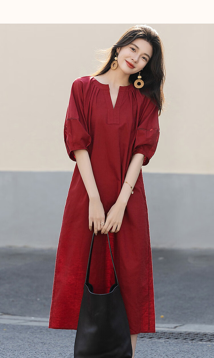 Dme [Chunmuji] Summer Smooth Linen Cotton Bamboo Jersey Round Neck Loose Straight Dress for Petite Wome 12
