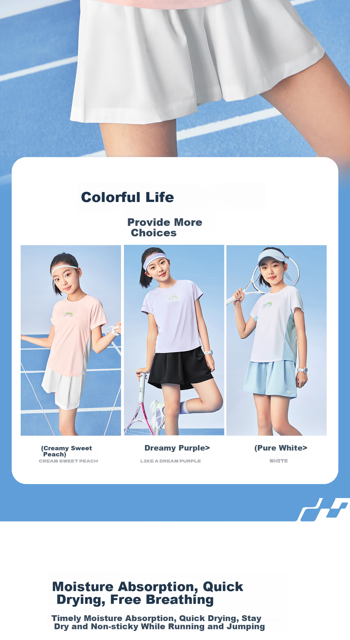 ERKE Kids Girls Sports Set Children's Casual Short Sleeve Set Pure White 120 10