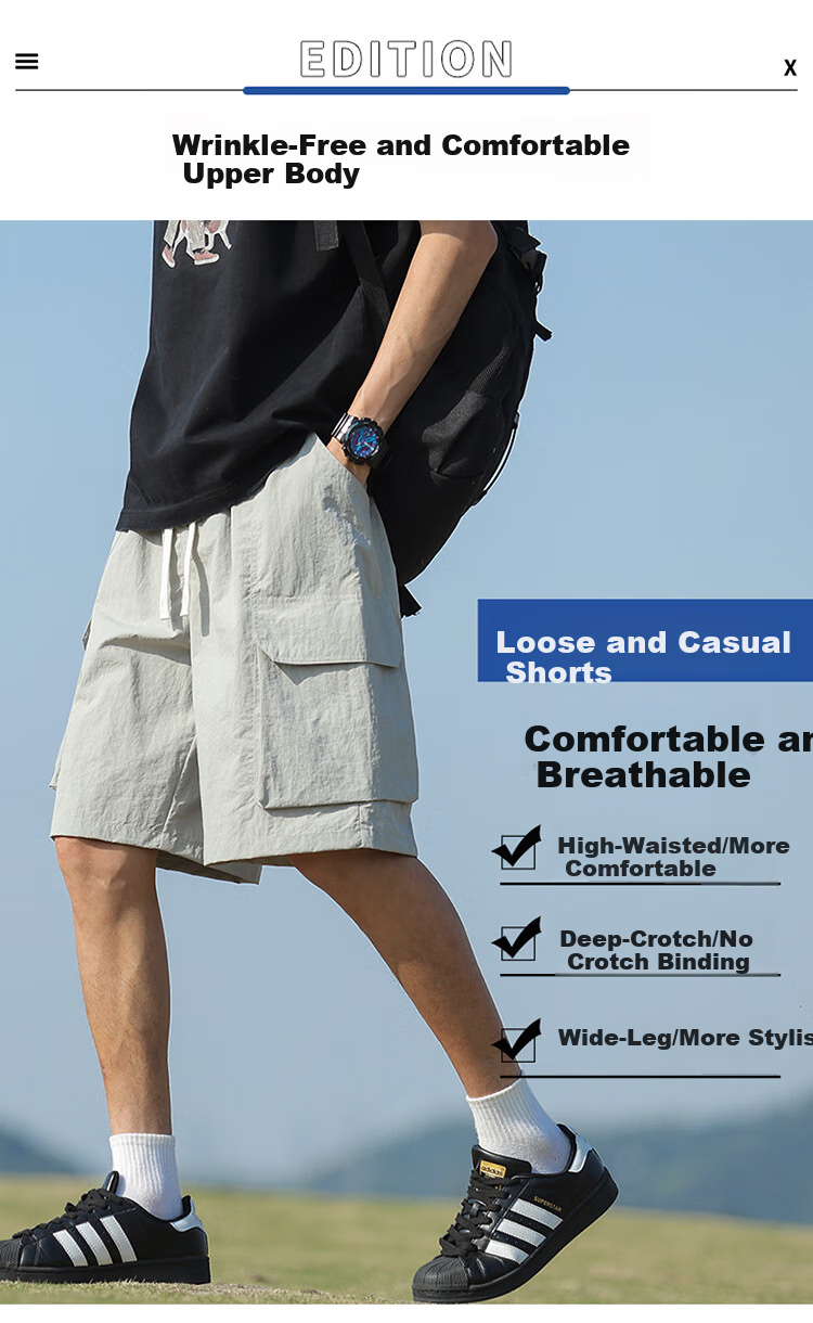 IZEXX Men's Cargo Shorts, Summer Fashion Versatile Large Pocket Simple Solid Color Sports Knee-Length Pants IZ706 Black 3XL 5