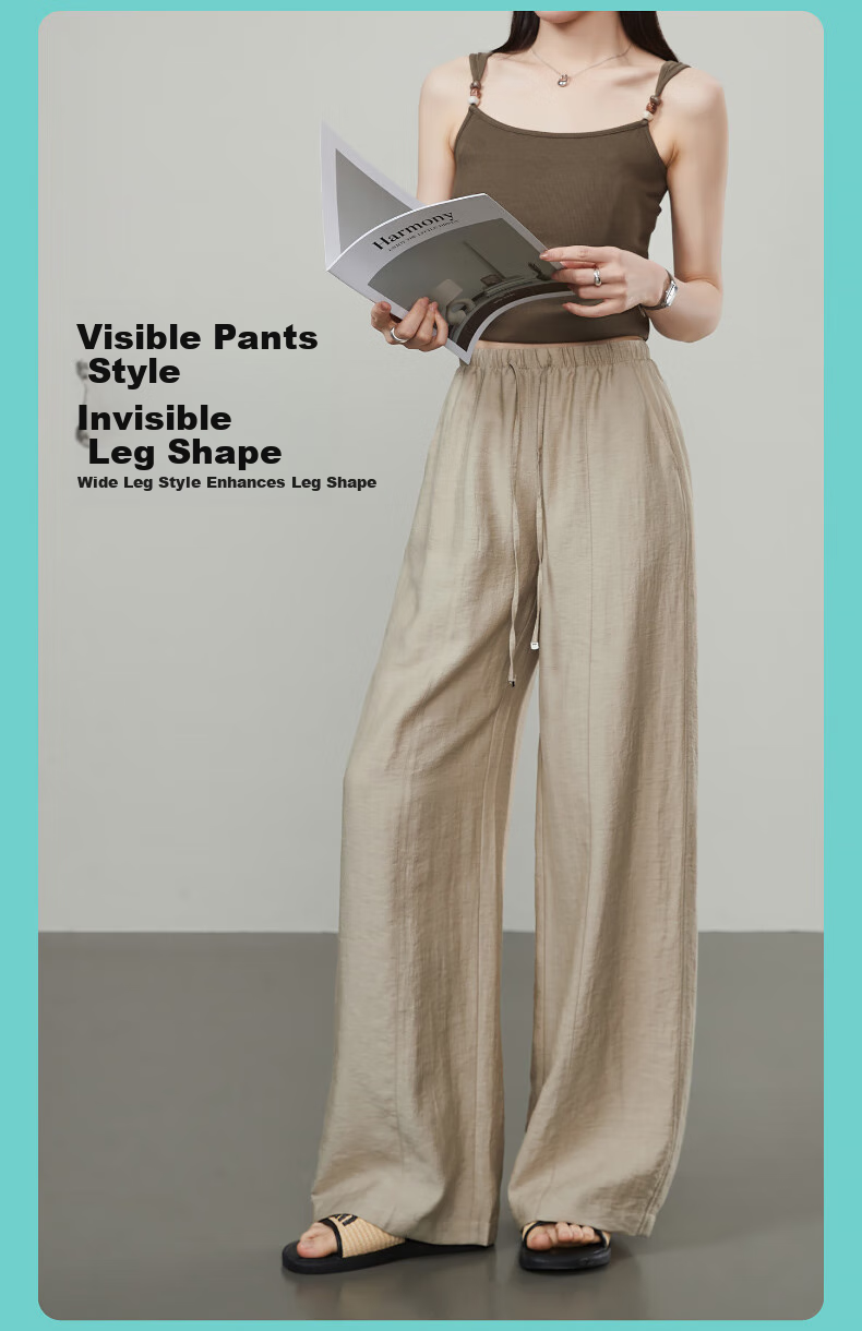 ESE-Y Ice Linen Wide-Leg Pants for Women, New Summer 2025 Style, Linen Light-Weighted Outfit, Yamamoto White Straight-Leg Pants, Beige, Size 30 9