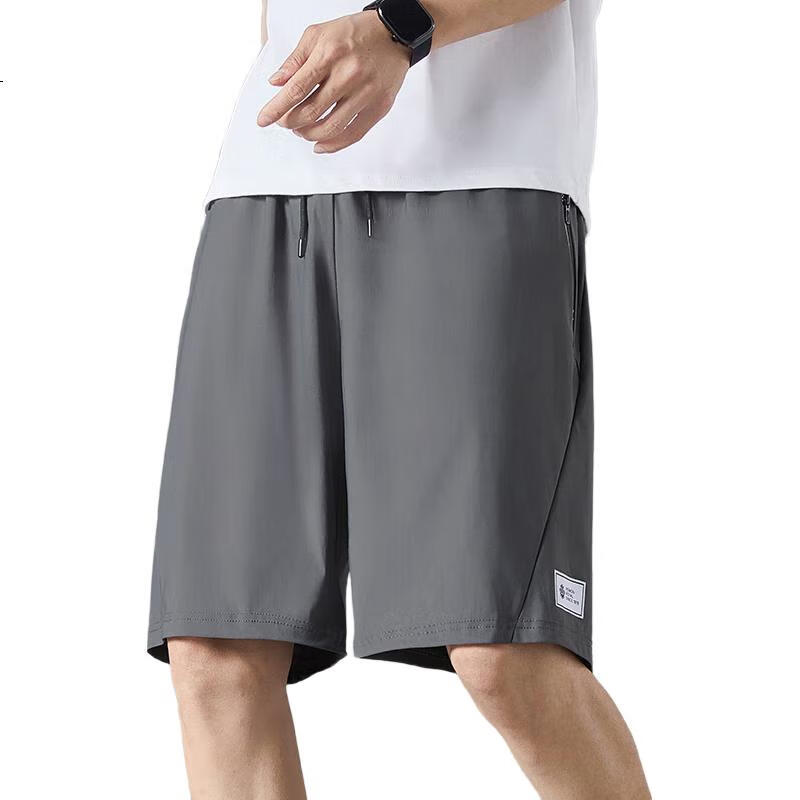 ROMON Men's Shorts, Summer Quick-Dry Ice Silk Elastic Cool Casual Five-Point Shorts, Men's Clothing LM2023 Gray L